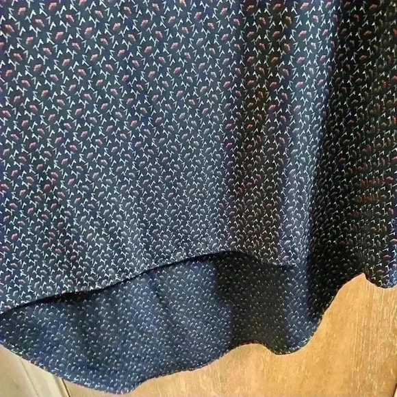 Everly Asymmetrical Dark Navy Long Sleeve Dress with Flag Patterns Size M - Picture 5 of 7